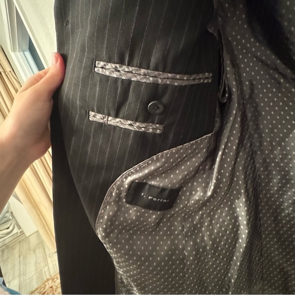 Men's J. Ferrar Black Pinstripe Blazer Suit Jacket - Picture 11 of 14